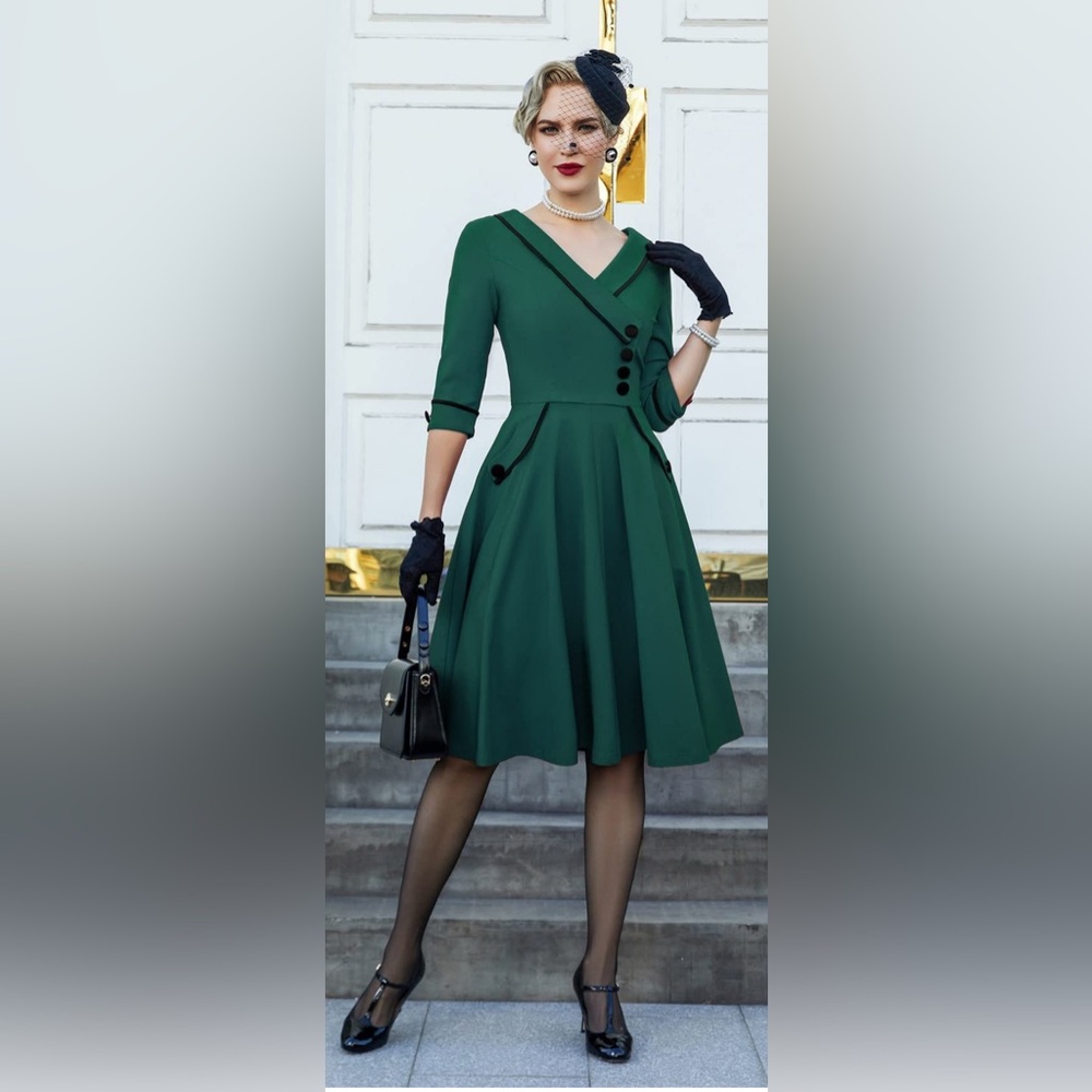 Chic Bridgerton ,romantic 3/4 Sleeve Green Dress